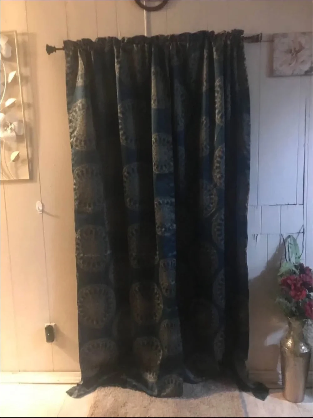 Green Medallion Pattern Home Accent Curtain Panel